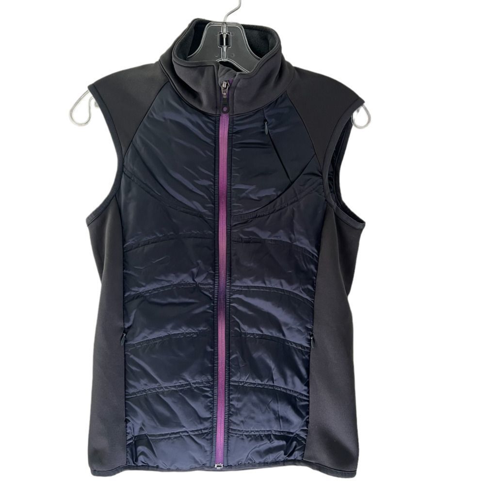 ATHLETA Dark Gray Flashback Embroidered Lightweight Puffer Vest Size XS Purple